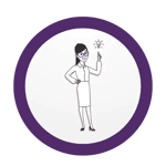 woman in business attire with glasses and an idea bulb