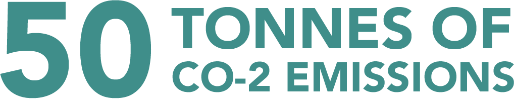50 tonnes of co-2 emissions text in Andgo green colour graphic