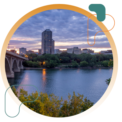 saskatoon river image with andgo brand elements graphic