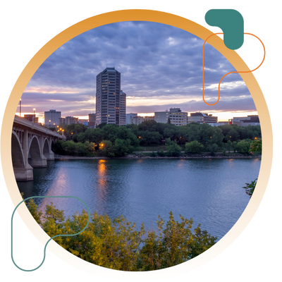 saskatoon river image with andgo brand elements graphic