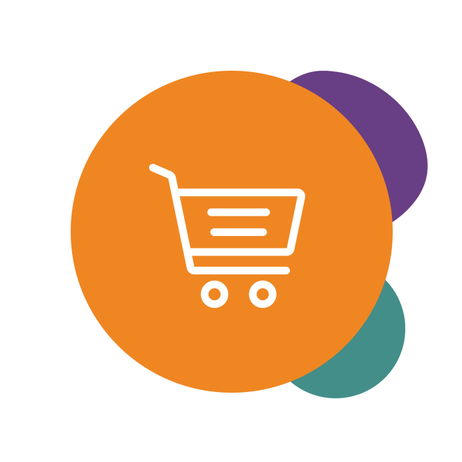shopping trolly icon on Andgo brand orange colour circle graphic