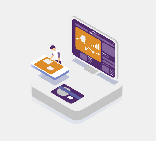 andgo man viewing analytics on screen graphic on grey background