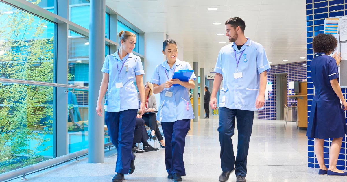 nursing staff in a hospital corridor