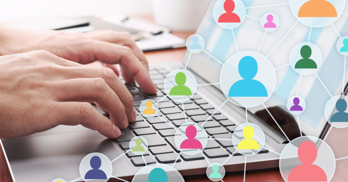 using internet to communicate with a large group of people image